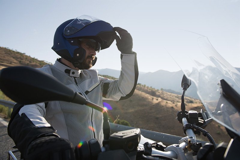 Around-the-world motorcycle trip flip front helmet